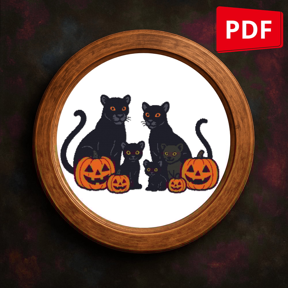 Black Panther Family For Halloween Crossstitch Pattern PDF Instant Download 0