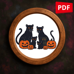 black panther family for halloween - cross-stitch pattern pdf - instant download