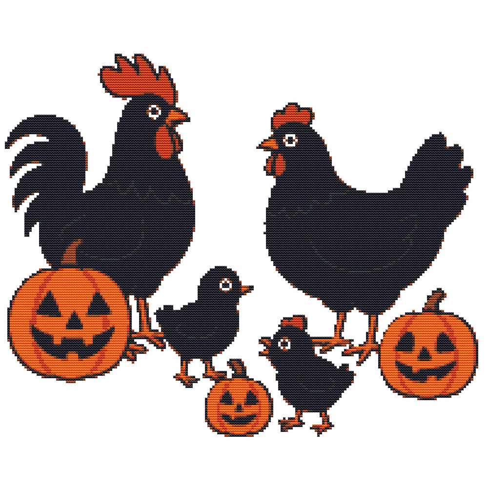 Chicken Family For Halloween  Crossstitch Pattern PDF  Instant Download 0