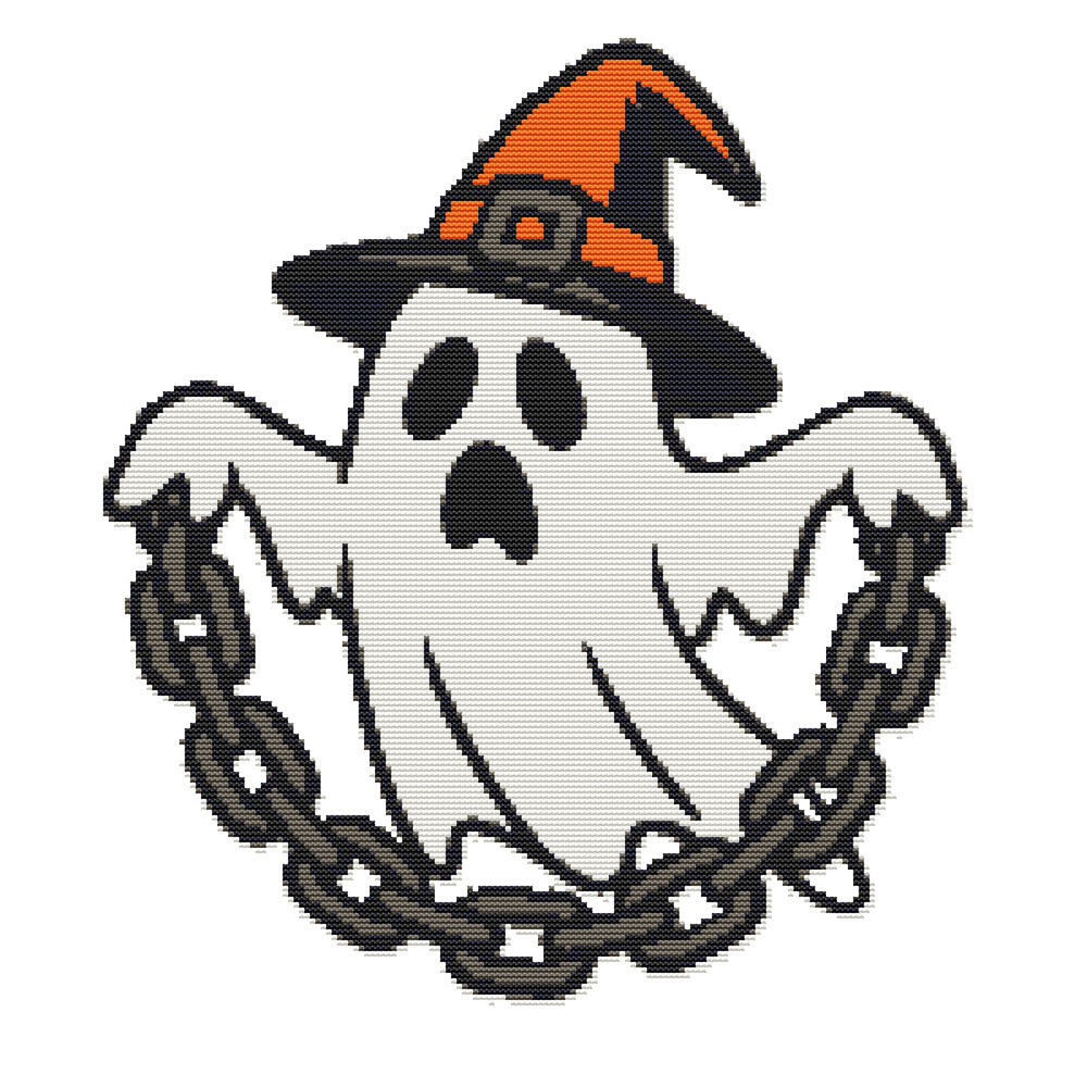 Ghost In Chains For Halloween  Crossstitch Pattern PDF  Instant Download 0