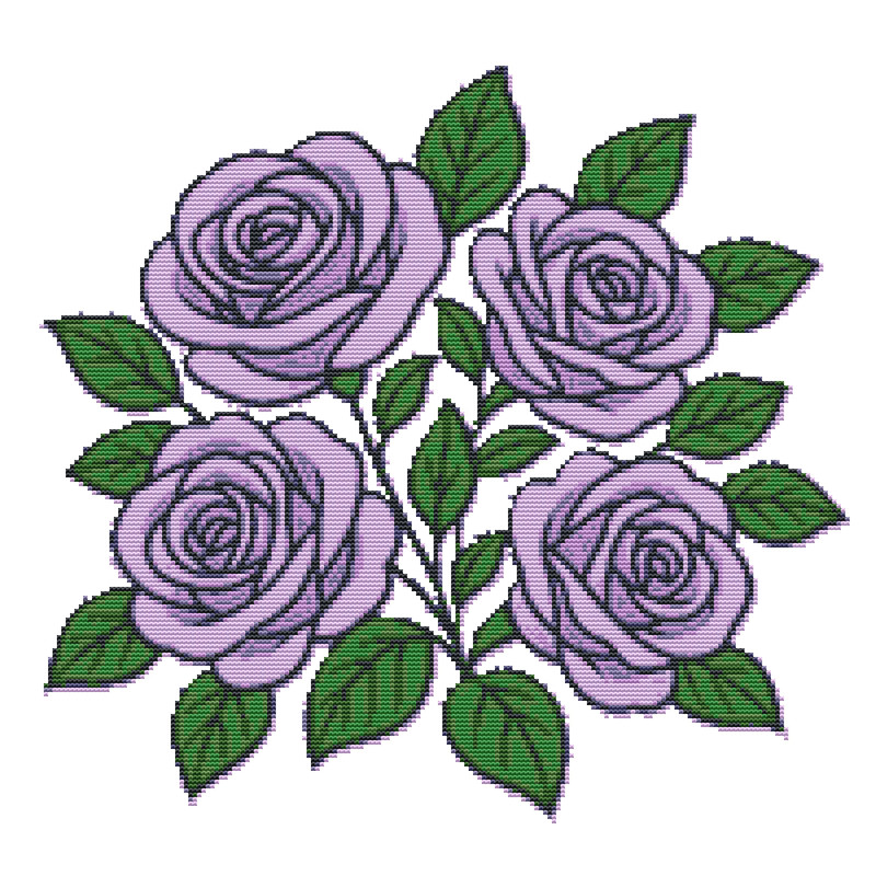 Lilac Roses With Green Leaves Crossstitch Pattern PDF Instant Download 0