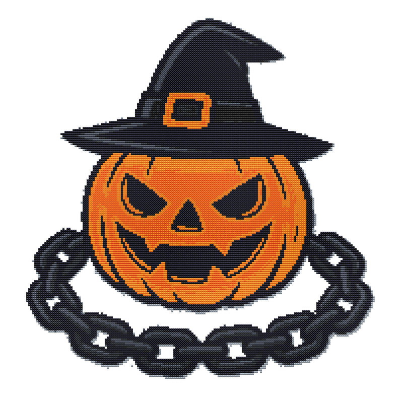 Pumpkin In A Chain For Halloween  Crossstitch Pattern PDF  Instant Download 0