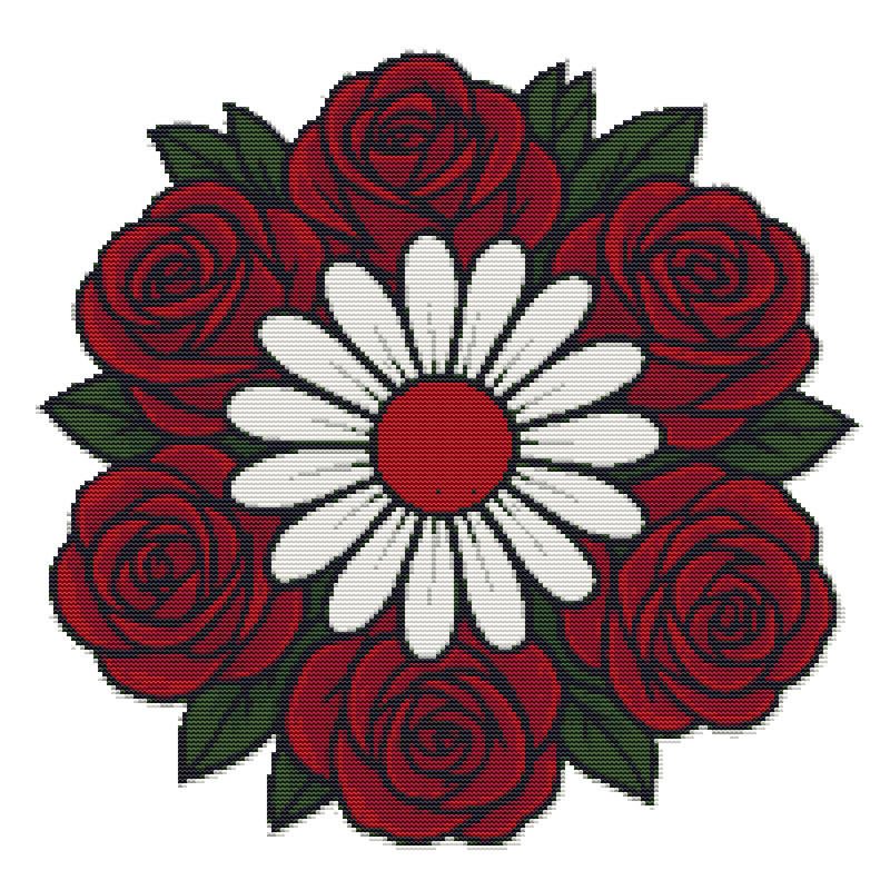Roses And Chamomile Crossstitch Pattern PDF Instant Download 0
