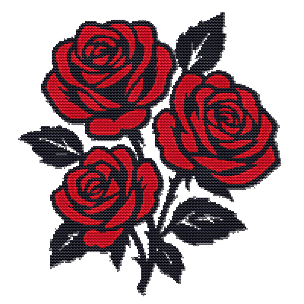 Black And Red Roses Crossstitch Pattern PDF Instant Download 0