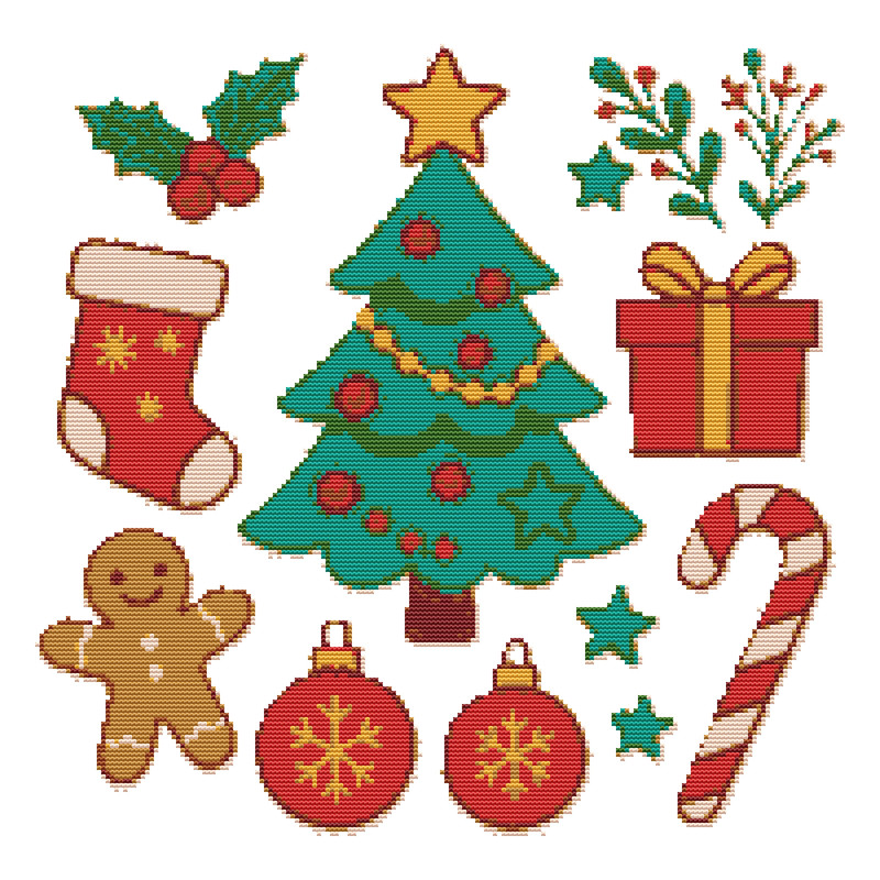 Christmas With A Green Tree Crossstitch Pattern PDF Instant Download 0