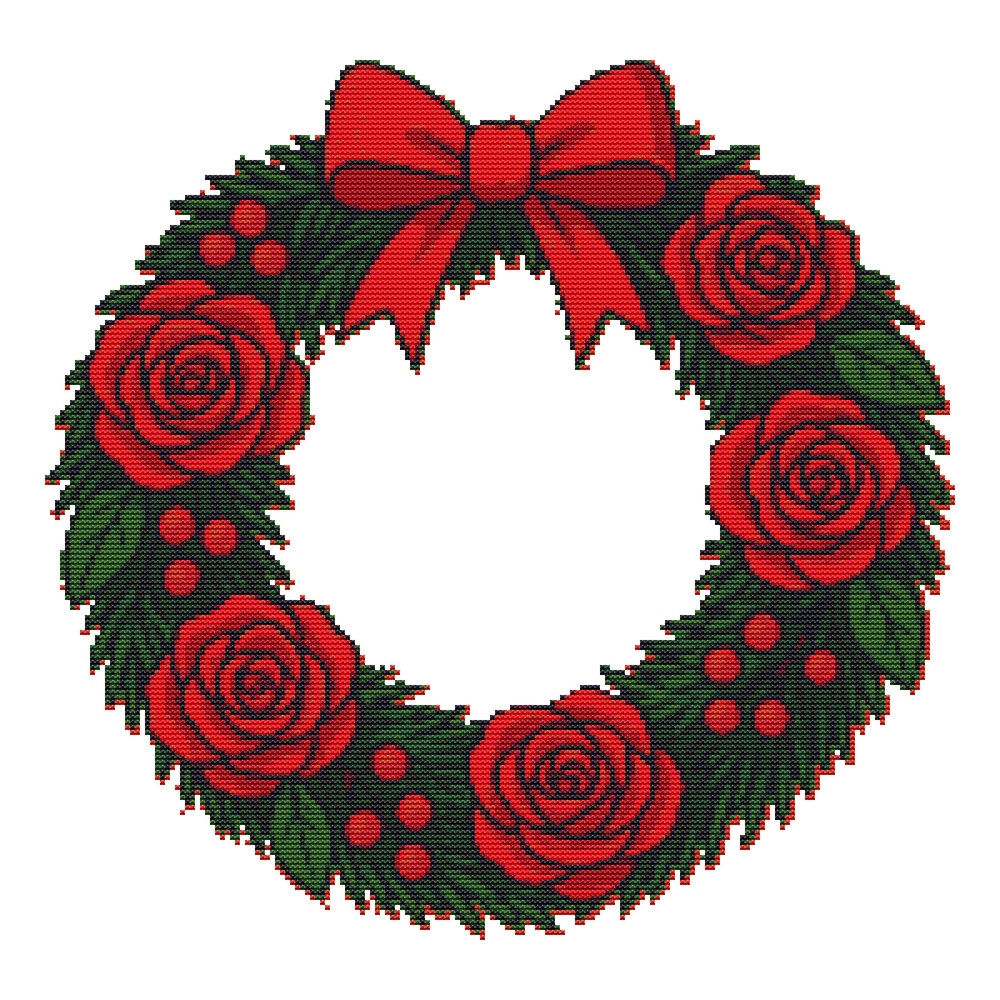 Christmas Wreath With Red Roses Crossstitch Pattern PDF Instant Download 0