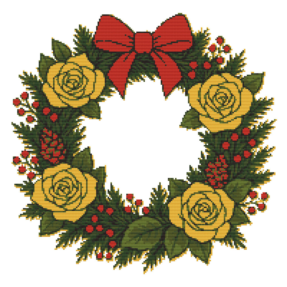 Christmas Wreath With Yellow Roses Crossstitch Pattern PDF Instant Download 0