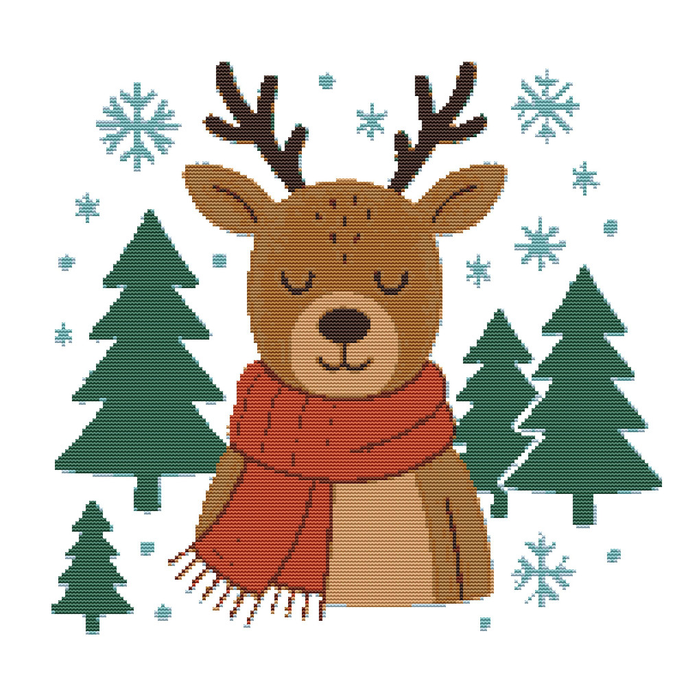 Deer In A Red Scarf  Crossstitch Pattern PDF  Instant Download 0