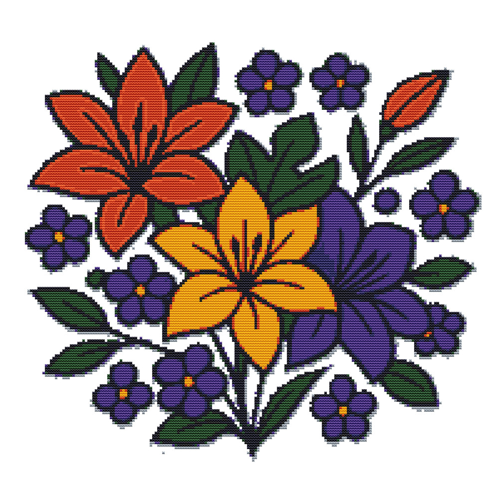 Floral Pattern With Lilies  Crossstitch Pattern PDF  Instant Download 0