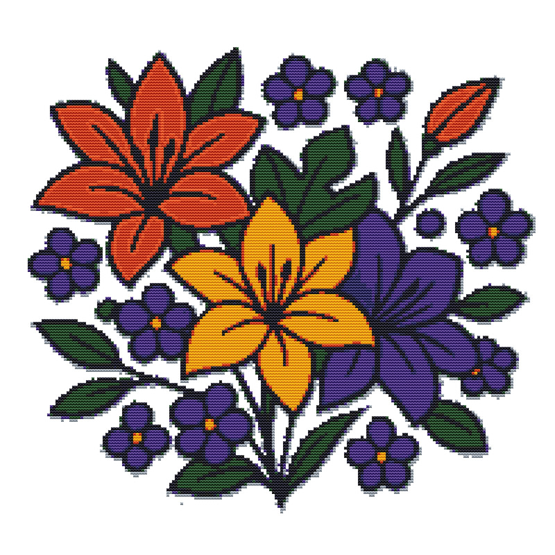 Floral Pattern With Lilies  Crossstitch Pattern PDF  Instant Download 0