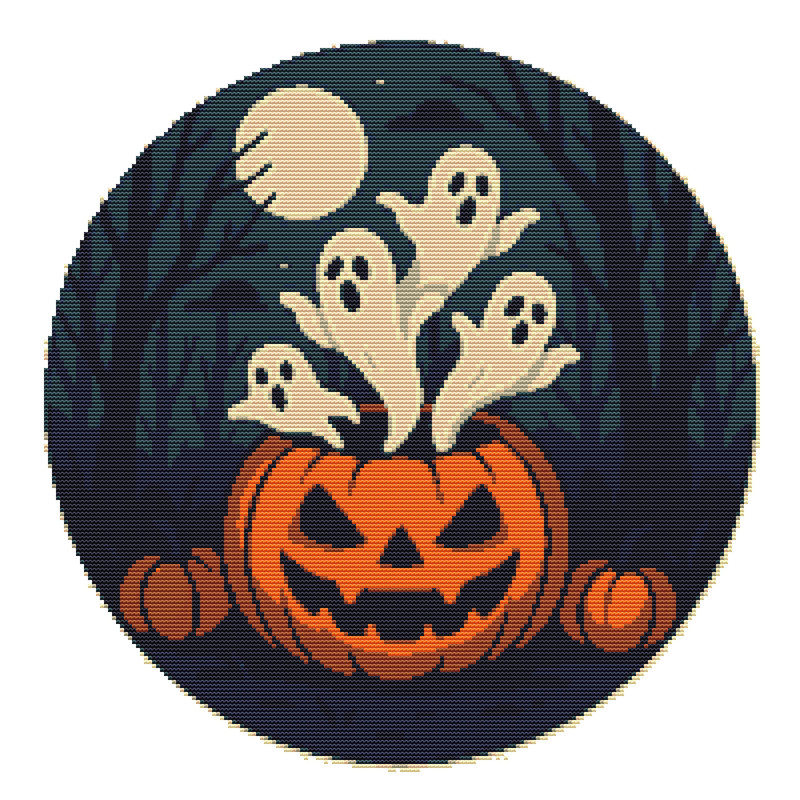 Ghosts Fly Out Of Pumpkins On Halloween Crossstitch Pattern PDF Instant Download 0