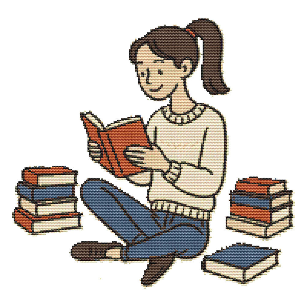 Girl Reading A Book Crossstitch Pattern PDF Instant Download 0