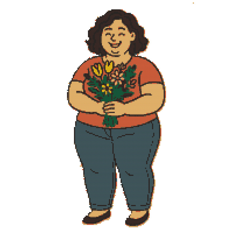 Happy Girl With Flowers Crossstitch Pattern PDF Instant Download 0