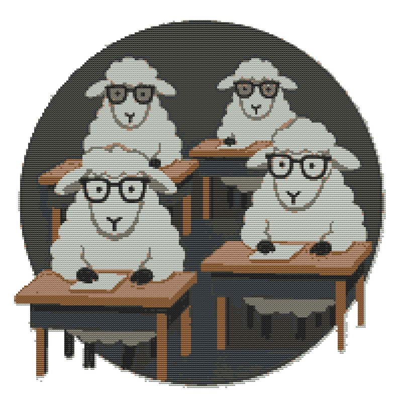 Sheep At Their Desks Crossstitch Pattern PDF Instant Download 0