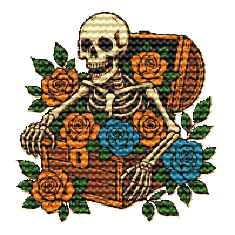 Skeleton In A Chest Crossstitch Pattern PDF Instant Download 0