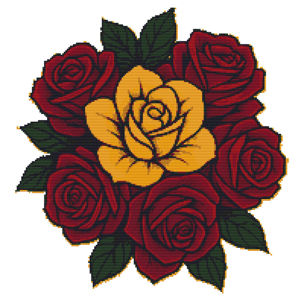 Yellow And Red Roses Crossstitch Pattern PDF Instant Download 0