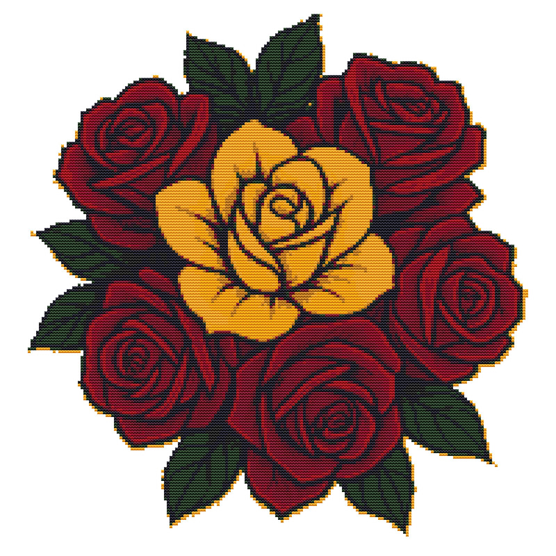 Yellow And Red Roses Crossstitch Pattern PDF Instant Download 0