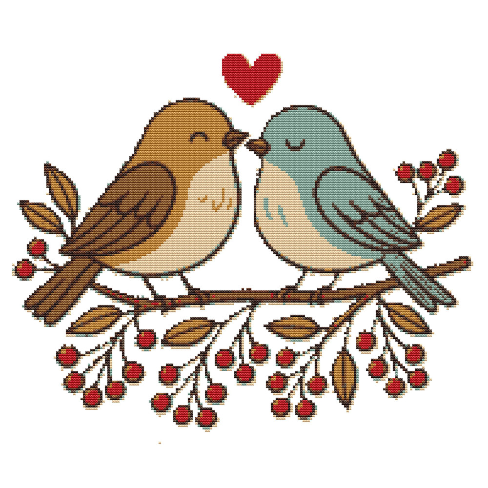 A Pair Of Birds In Love With A Heart Cross Stitch Pattern PDF Instant Download 0