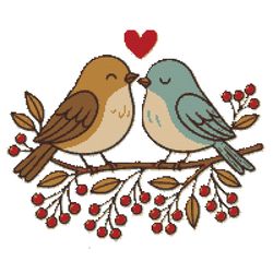 a pair of birds in love with a heart - cross stitch pattern pdf - instant download
