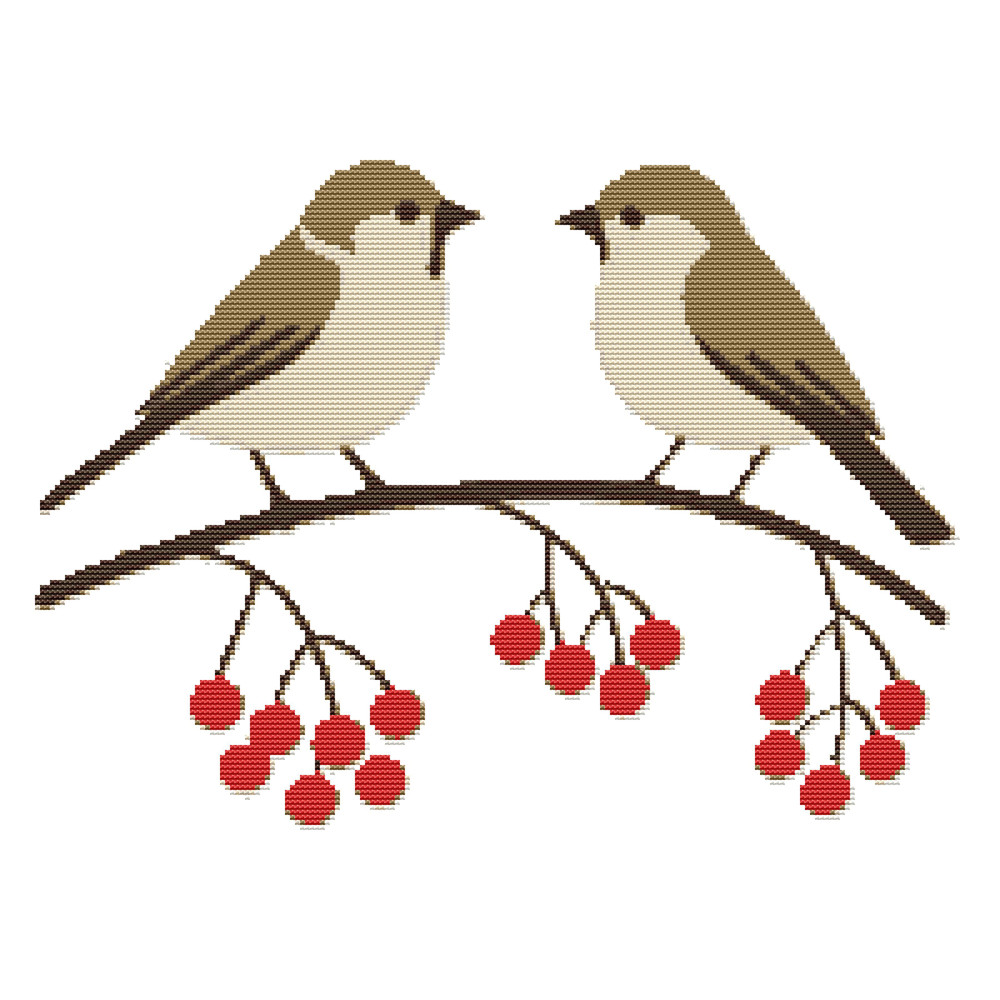 A Pair Of Birds On A Branch Cross Stitch Pattern PDF Instant Download 0