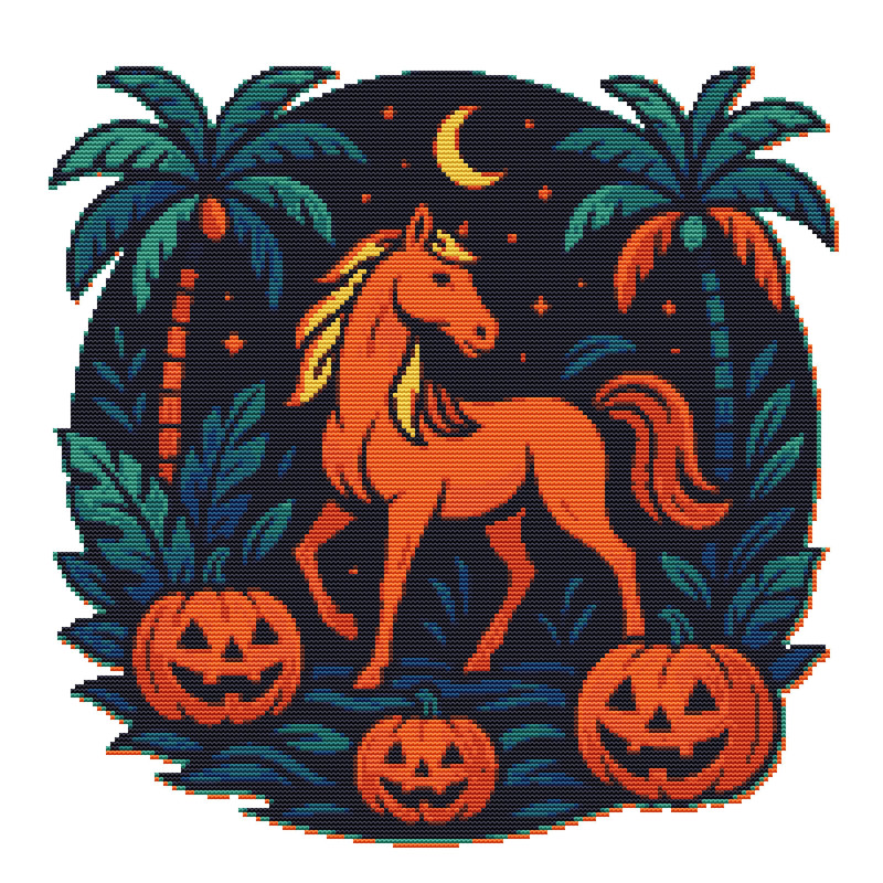 A Tropical Horse For Halloween  Cross Stitch Pattern PDF  Instant Download 0