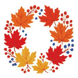 autumn wreath with leaves and berries - cross stitch pattern pdf - instant download