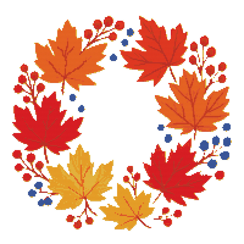 Autumn Wreath With Leaves And Berries  Cross Stitch Pattern PDF  Instant Download 0