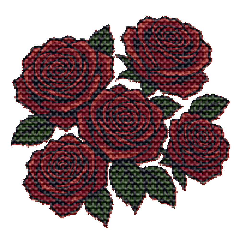 Beautiful Burgundy Roses Cross Stitch Pattern PDF Instant Download 0