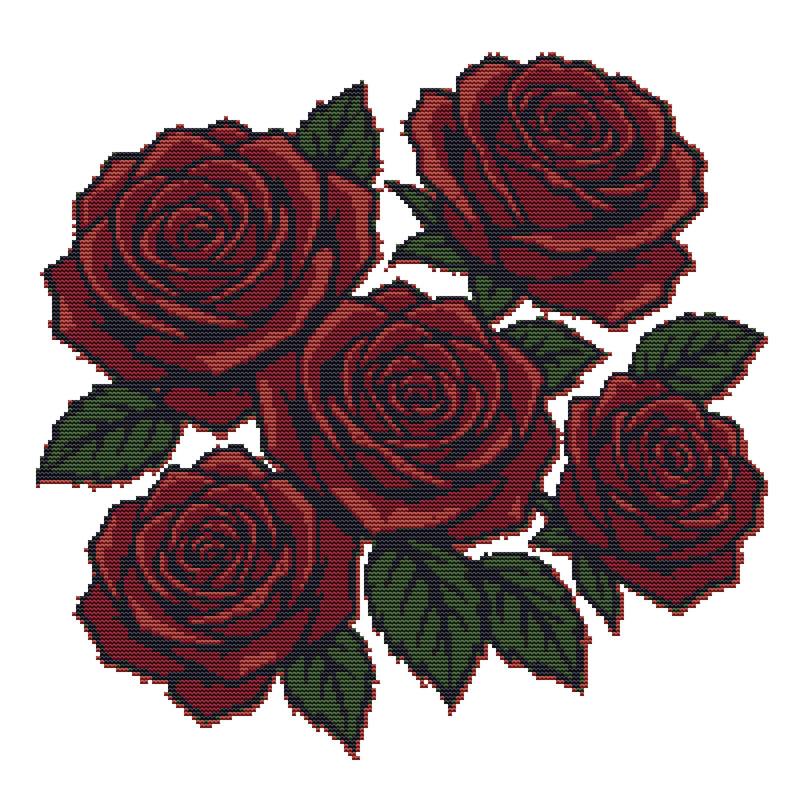 Beautiful Burgundy Roses Cross Stitch Pattern PDF Instant Download 0