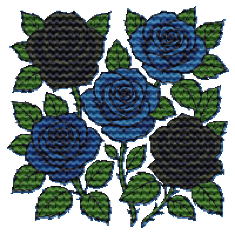 Black And Blue Roses Cross Stitch Pattern PDF Instant Download 0