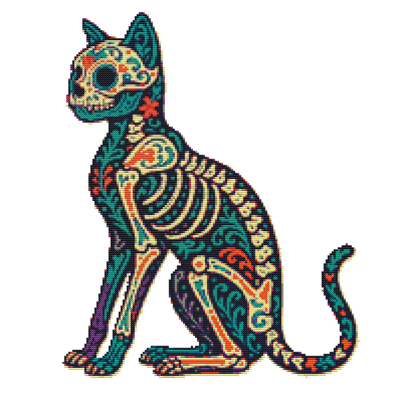 Cat Skeleton With A Pattern Cross Stitch Pattern PDF Instant Download 0