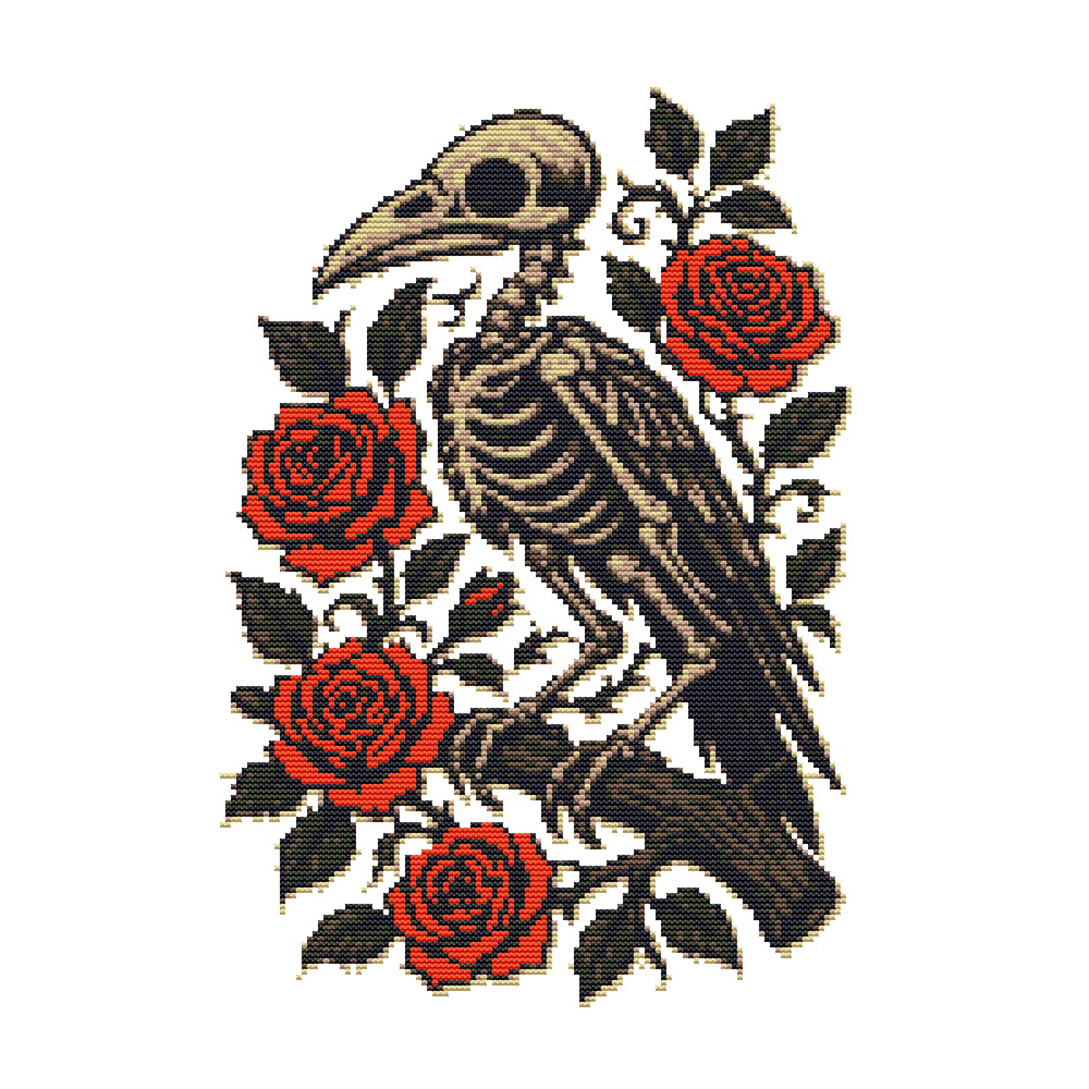 Crow Skeleton On A Tree  Gothic Style  Cross Stitch Pattern PDF  Instant Download 0