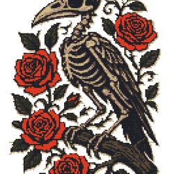 crow skeleton on a tree - gothic style - cross stitch pattern pdf - instant download