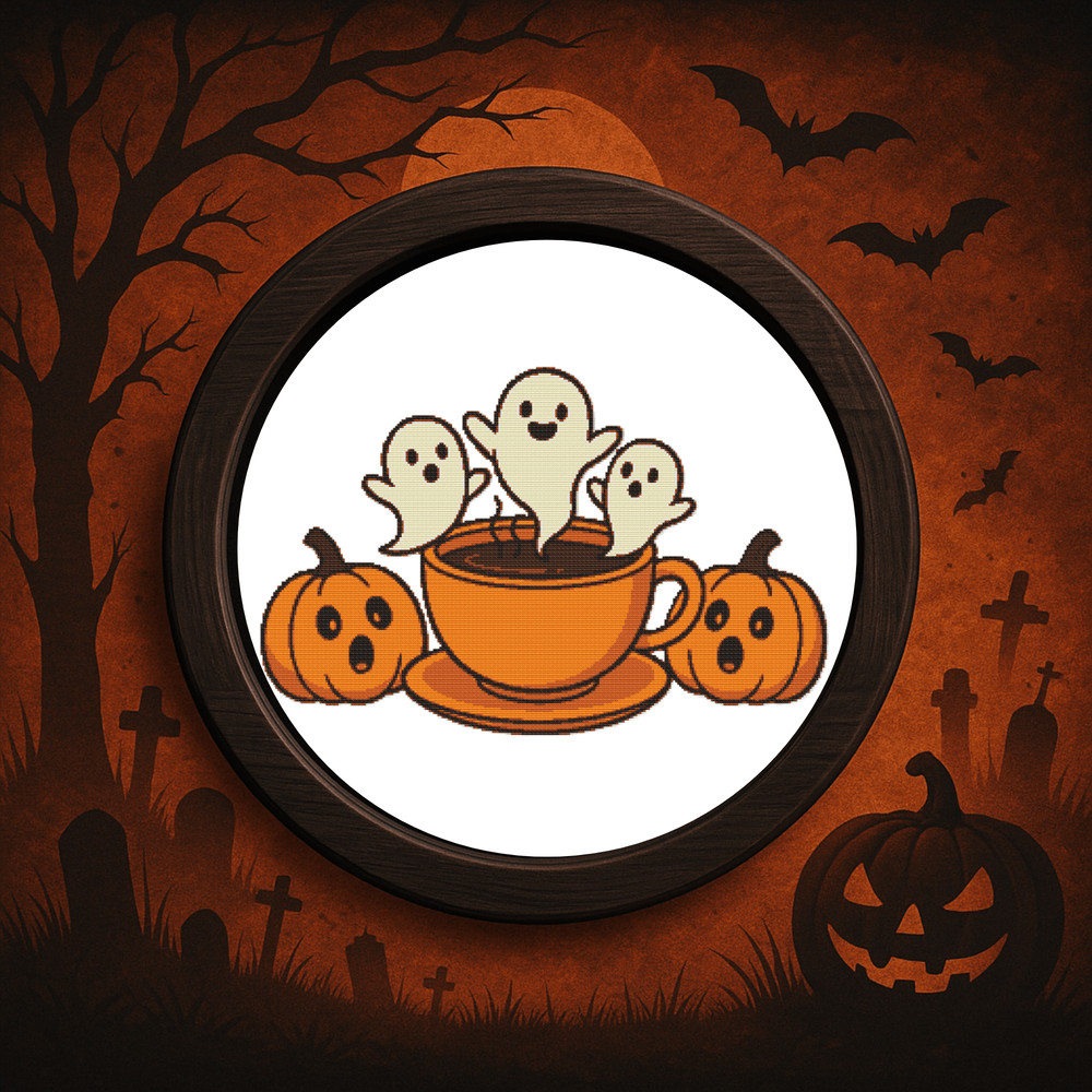 Haunted Coffee For Halloween  Cross Stitch Pattern PDF  Instant Download 0