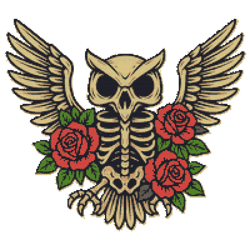 Owl Skeleton With Flowers Cross Stitch Pattern PDF Instant Download 0