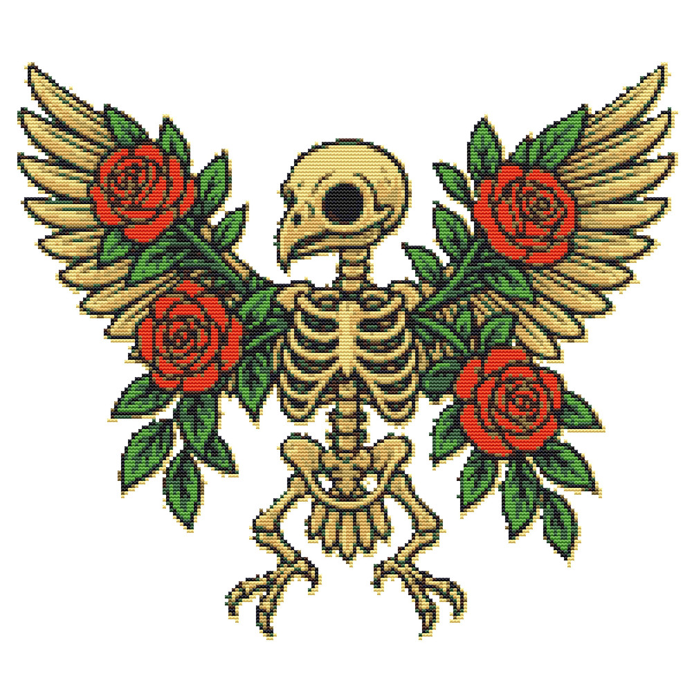 Owl Skeleton With Roses Cross Stitch Pattern PDF Instant Download 0