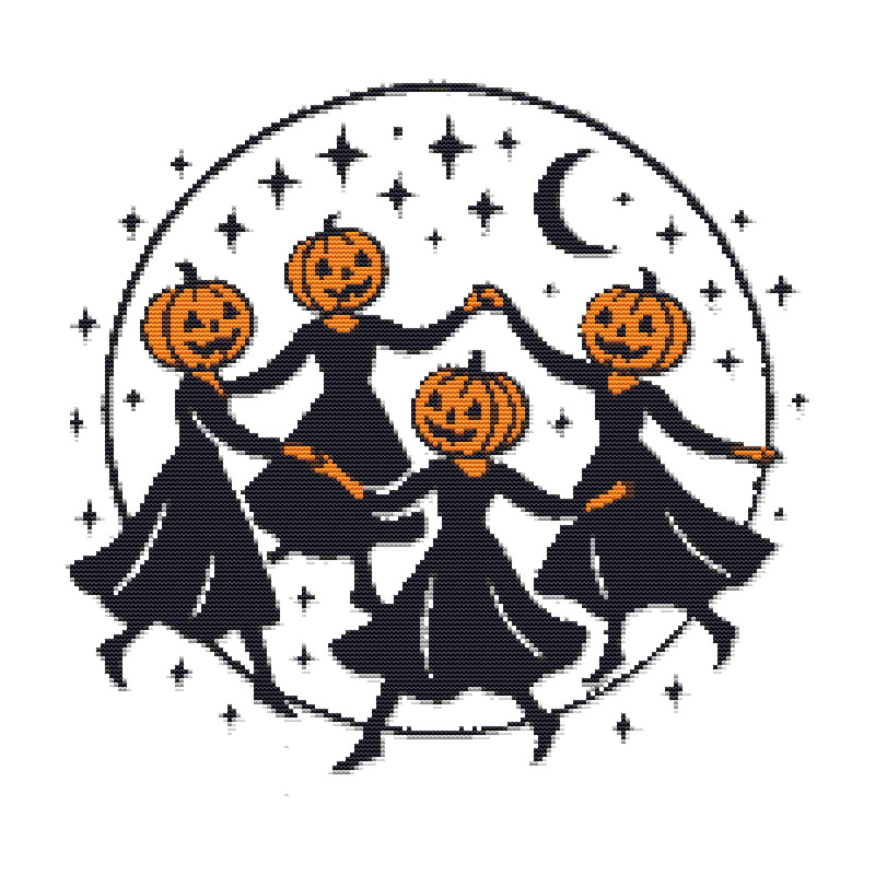 Pumpkins Dance On Halloween  Cross Stitch Pattern PDF  Instant Download 0