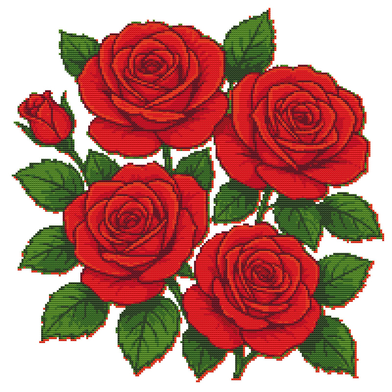 Red Bright Roses Cross Stitch Pattern PDF Instant Download 0