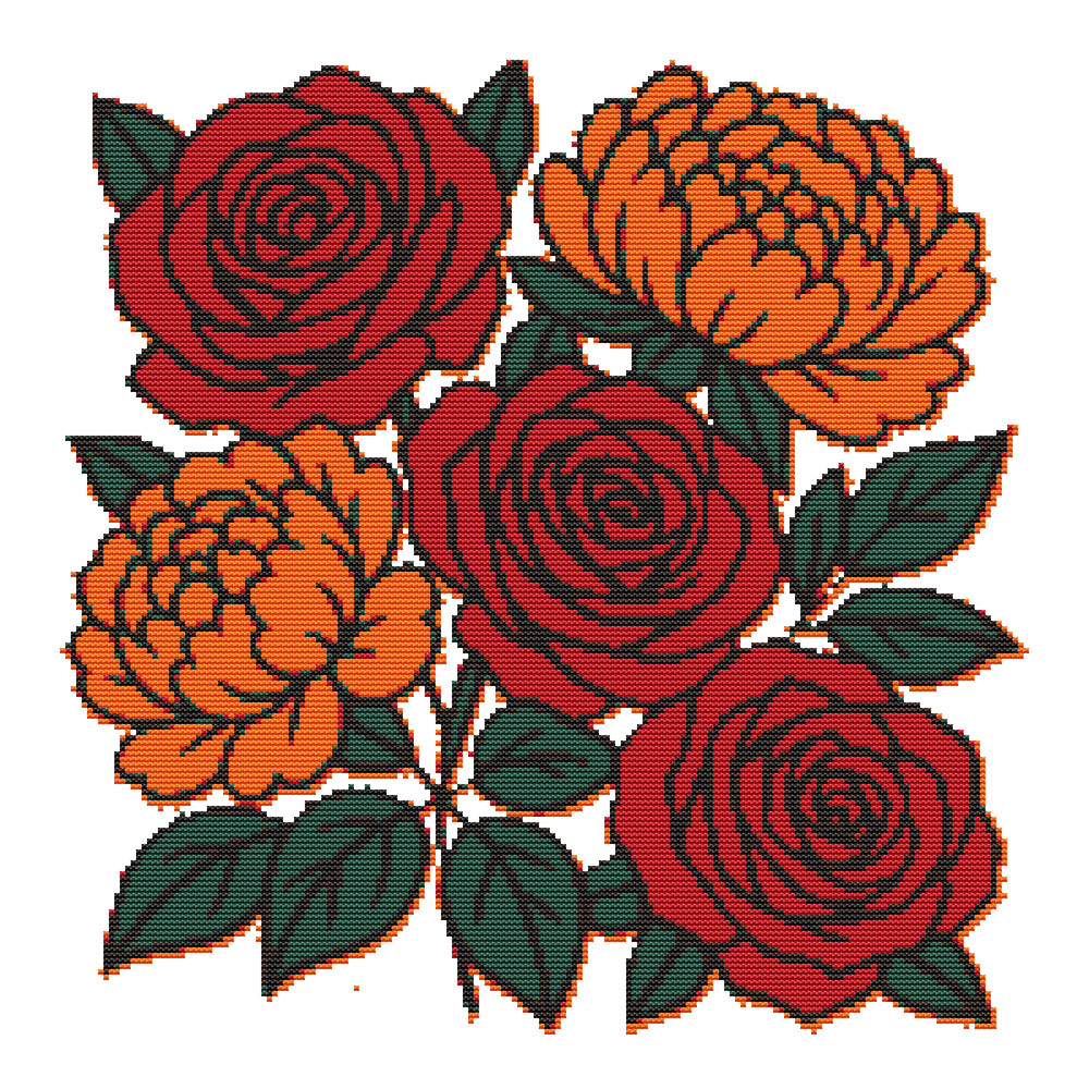 Roses And Peonies Cross Stitch Pattern PDF Instant Download 0