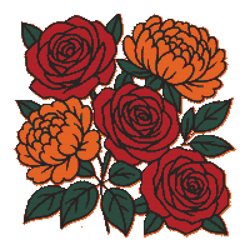 Roses And Peonies Cross Stitch Pattern PDF Instant Download 0