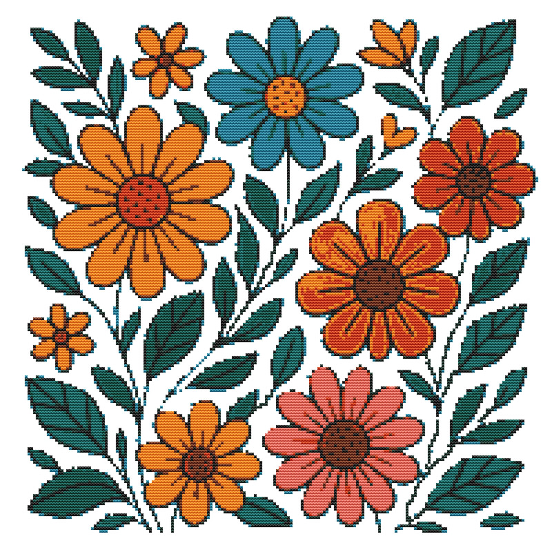 Set Of Bright Flowers Cross Stitch Pattern PDF Instant Download 0