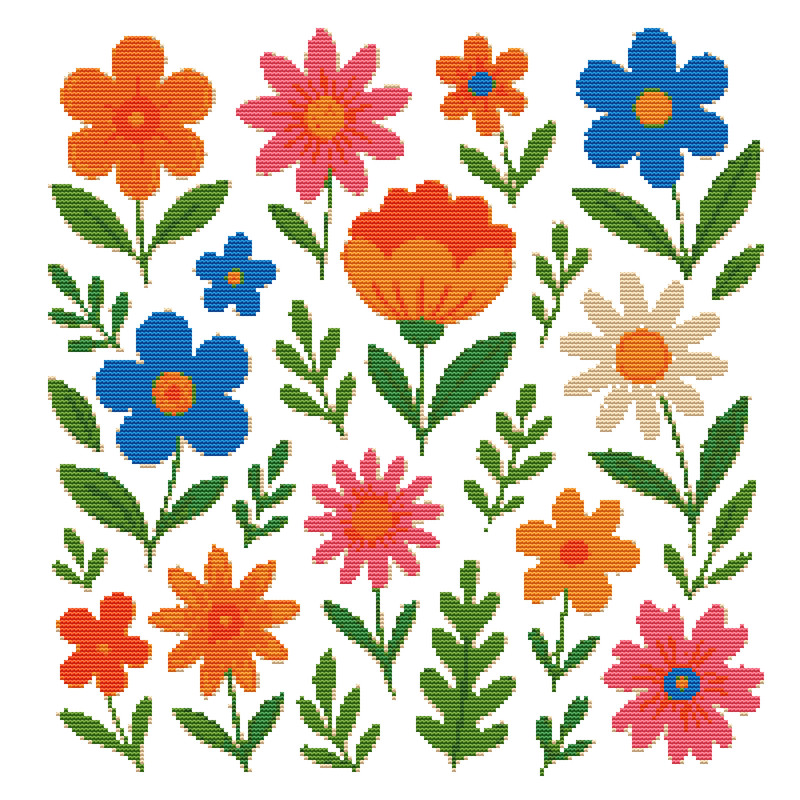 Set Of Colorful Flowers Cross Stitch Pattern PDF Instant Download 0