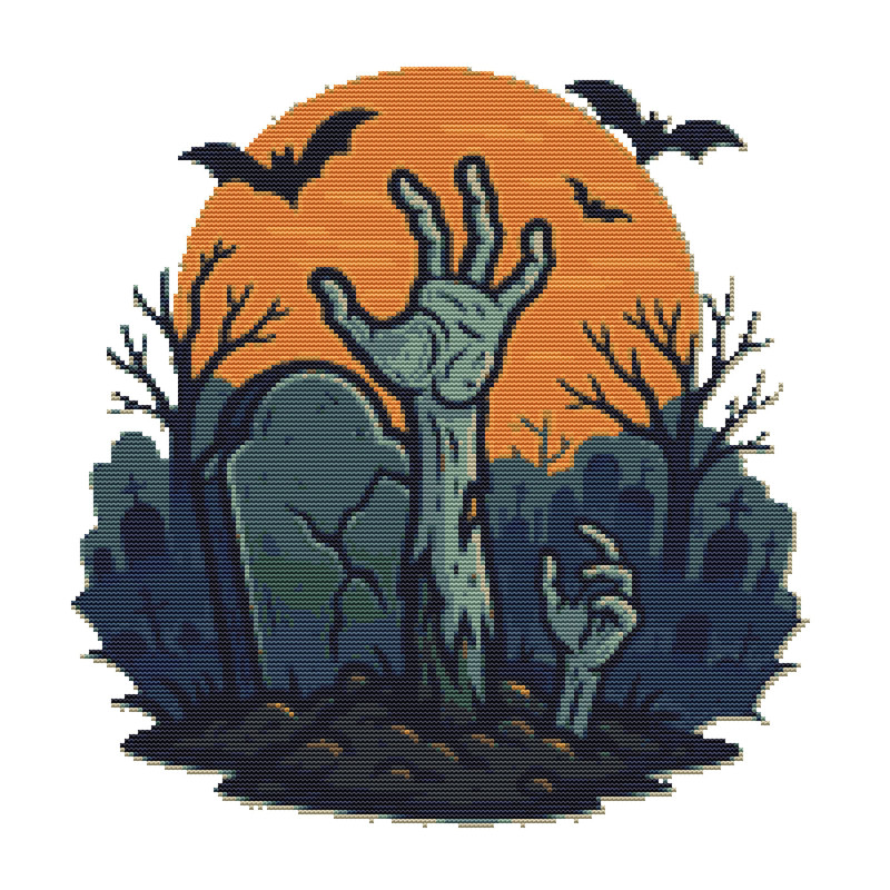 Bony Hands Reach Out From The Ground  Halloween  Cross Stitch Pattern PDF  Instant Download 0