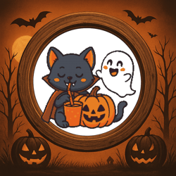 cat drinks juice on halloween - cross stitch pattern pdf - instant download