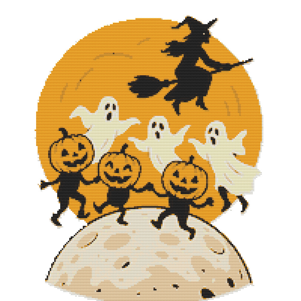 Celebrating Halloween On The Moon Cross Stitch Pattern PDF Instant Download 0