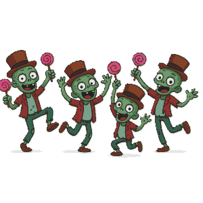 Celebrating Halloween With Green Monsters Cross Stitch Pattern PDF Instant Download 0