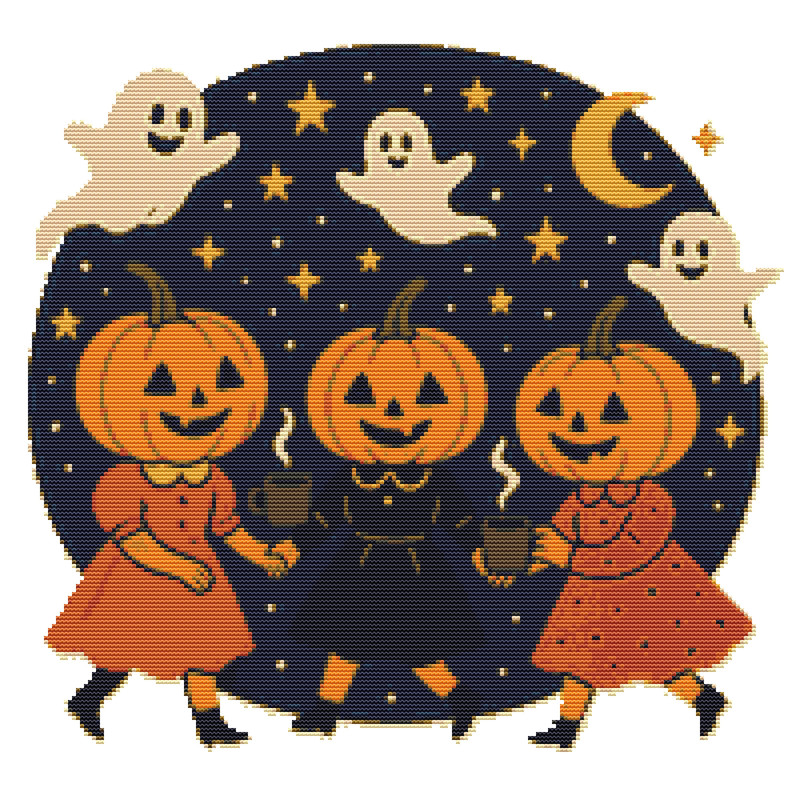 Dancing At Night On Halloween  Cross Stitch Pattern PDF  Instant Download 0