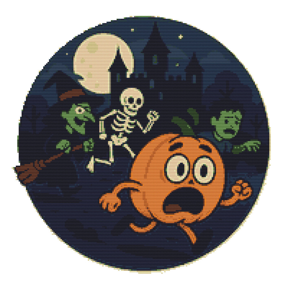 Everyone Is Running For Halloween  Cross Stitch Pattern PDF  Instant Download 0