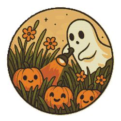 ghost grows pumpkins for halloween - cross stitch pattern pdf - instant download