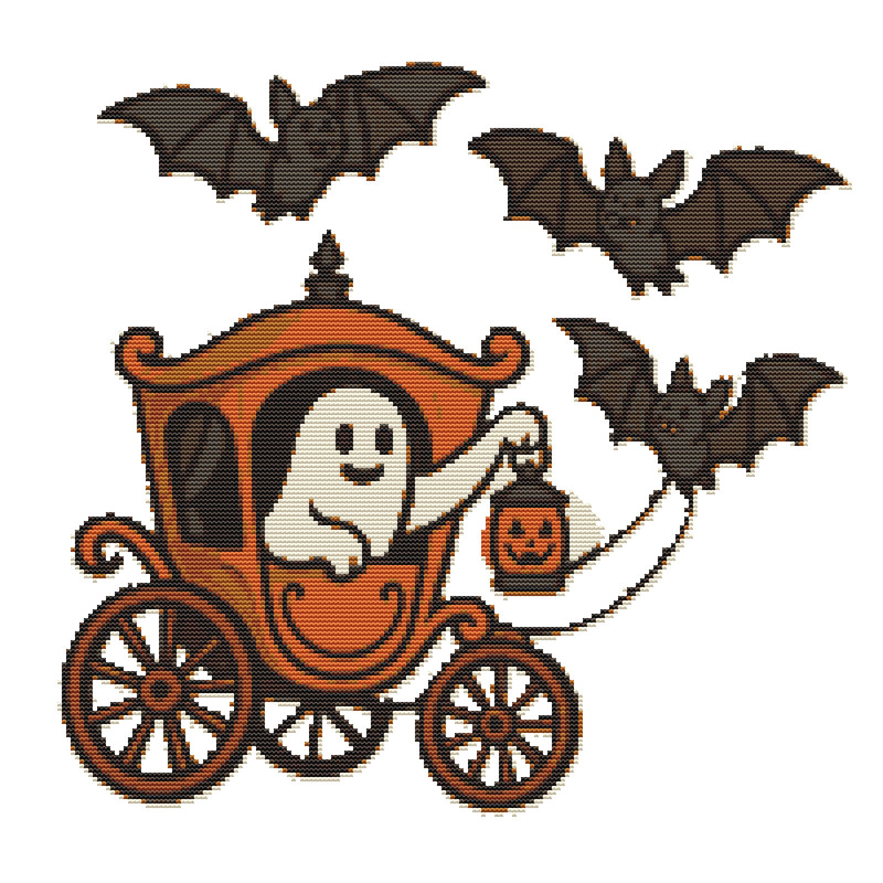 Ghost Rides In A Carriage On Halloween Cross Stitch Pattern PDF Instant Download 0